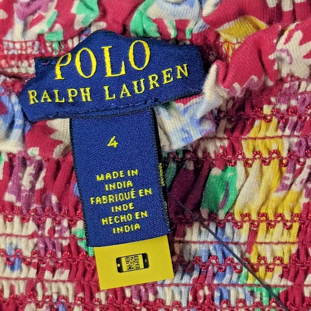 Polo Ralph Lauren Girls Smocked Floral Blouse Top Sz 4 Red Lemon Peplum NWT